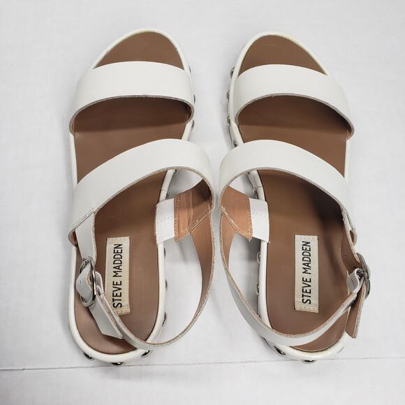 Steve Madden Sandals Women 9 White Studded Leather Vacation Goth Preppy Flatform - Picture 2 of 16